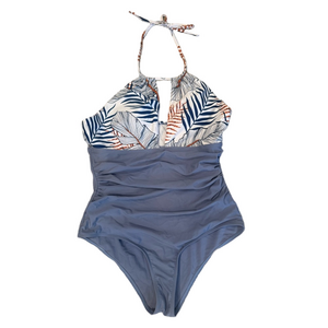 Leaf Print Halter One-Piece Swimsuit